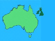 Comparison map of Australia and United Kingdom of Great Britain