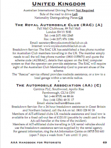 Australian Motoring Roadside Service in UK