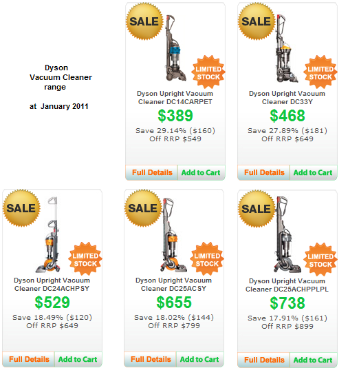 Dyson Vacuum Cleaners January 2011 in Australia